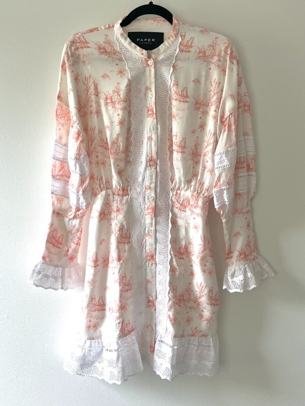 Paper London silk and lace button dress, Hanzel + Petal print (pink / ivory), 8